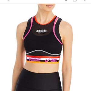 P.E Nation Black Sports Bra with Pink and Orange Highlights